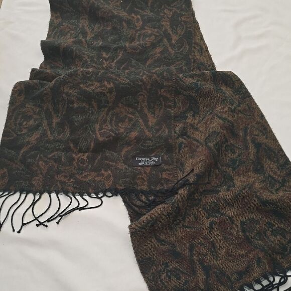 Dior Black and Brown Elegant Scarf with Fringe - Picture 1 of 4
